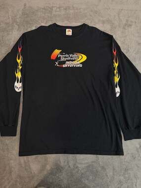 Vintage Perris Valley Skydiving Long Sleeve T-Shirt with Flame Sleeves